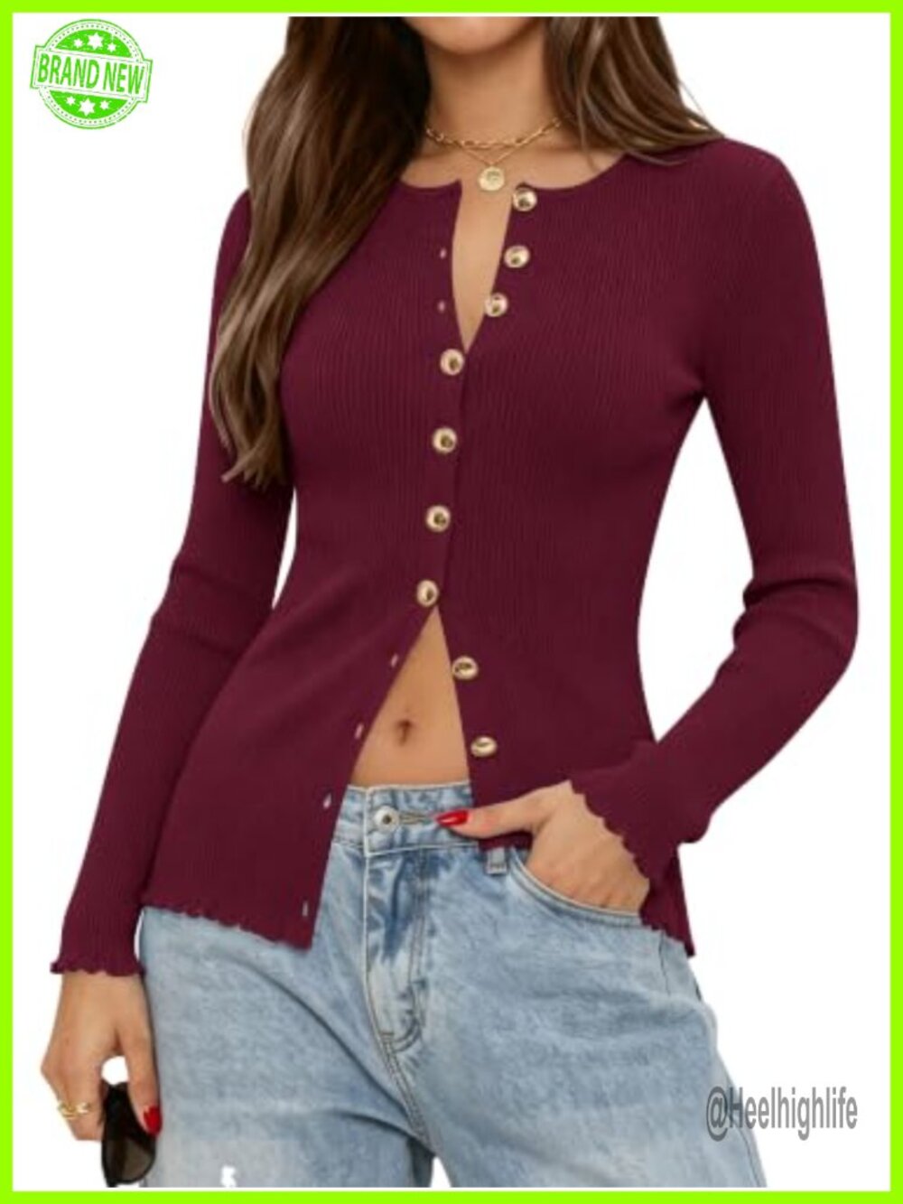 Ribbed Knit Button Up Cardigan Long Sleeve Slim Fit Sweater